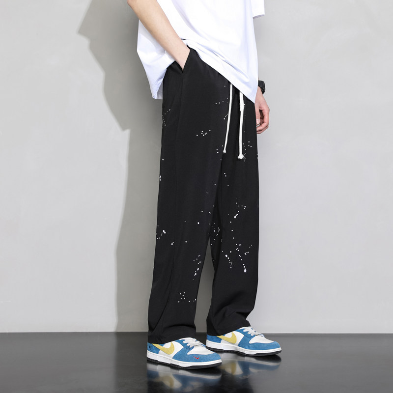 青少年冰丝速干夏薄款泼墨拖地直筒裤男生垂坠感长裤子K2219-P35,男装休闲裤,星座815-2