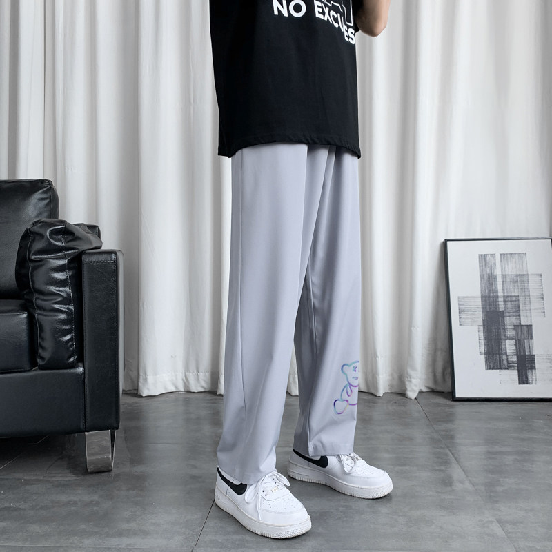 2024夏新款港风高街冰丝长裤西裤拖地裤顺滑透气K156-P28,男装休闲裤,星座815-2