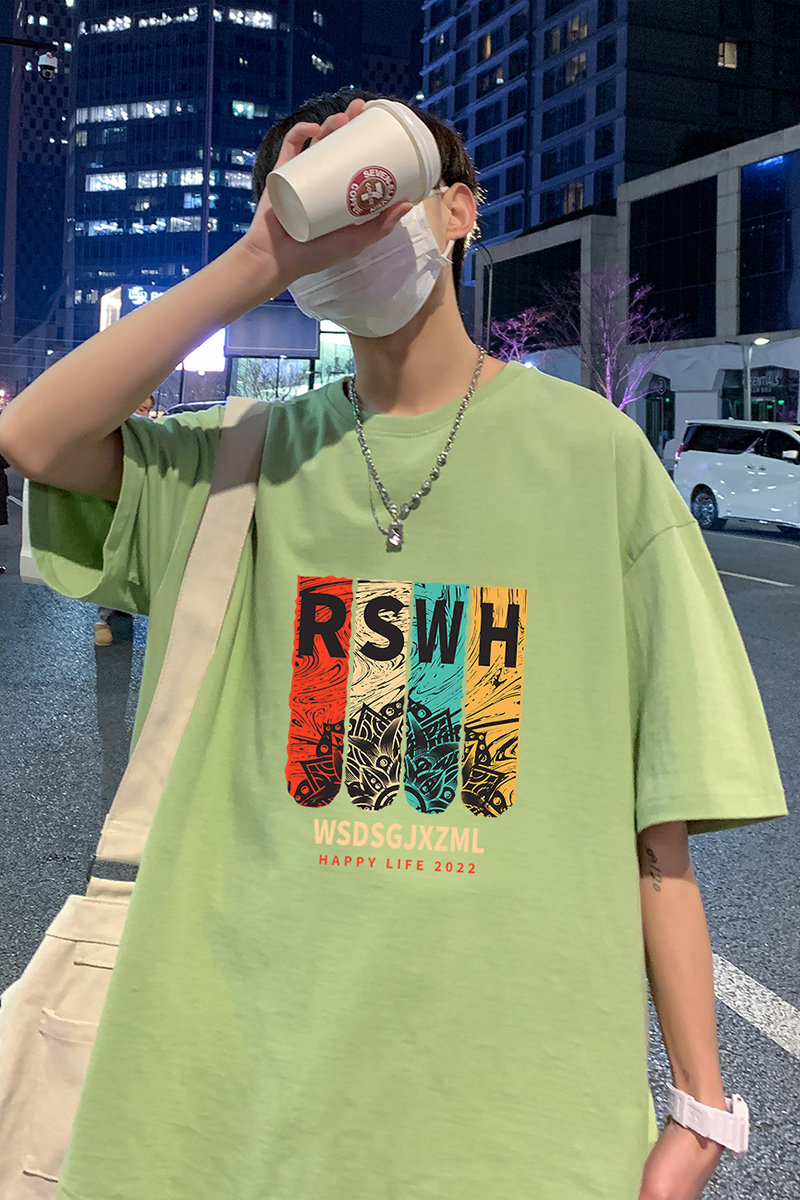 22夏季港风男士百搭休闲复古印花潮大码宽松圆领短袖T恤T6611-P15,男装T恤,星座815-2