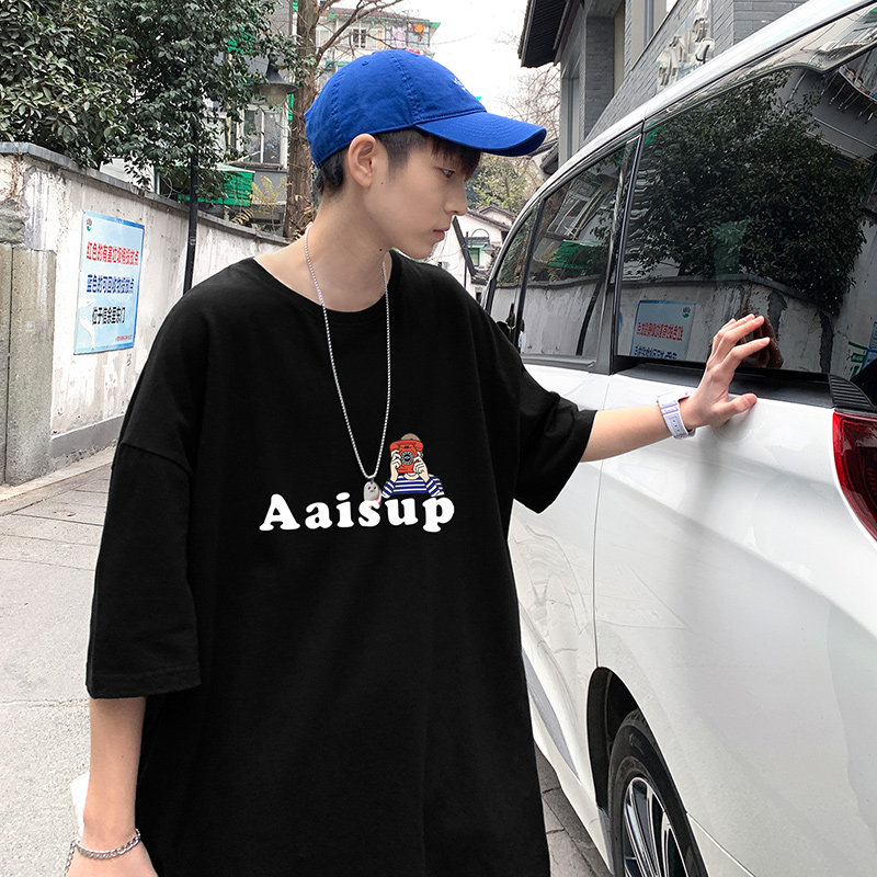 22夏季港风男士百搭休闲复古印花潮大码宽松圆领短袖T恤T6603-P15,男装T恤,星座815-2