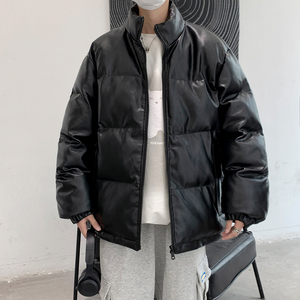 男装棉衣男PU皮棉服2023年新款宽松面包服立领冬装棉袄M2101-P105图片