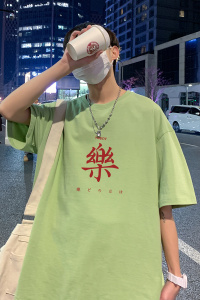 22夏季港风男士百搭休闲复古印花潮大码宽松圆领短袖T恤T6612-P15图片