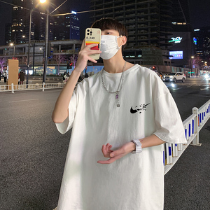 22夏季港风男士百搭休闲复古印花潮大码宽松圆领短袖T恤T6615-P15图片
