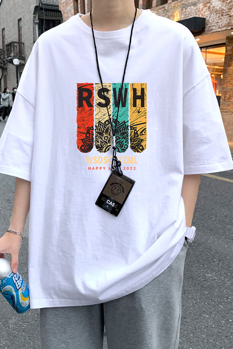 22夏季港风男士百搭休闲复古印花潮大码宽松圆领短袖T恤T6611-P15,男装T恤,星座815-2