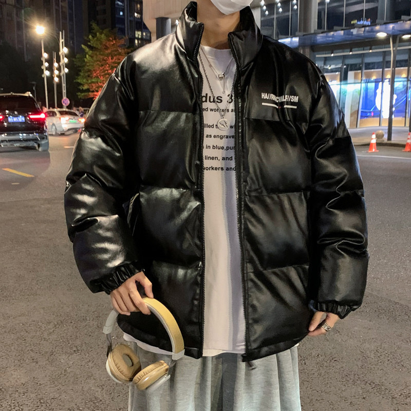 港风棉衣男PU皮棉服21年新款宽松面包服立领冬装棉袄M2102-P6105图片