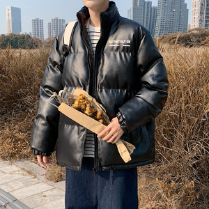 港风棉衣男PU皮棉服21年新款宽松面包服立领冬装棉袄M2102-P6105图片