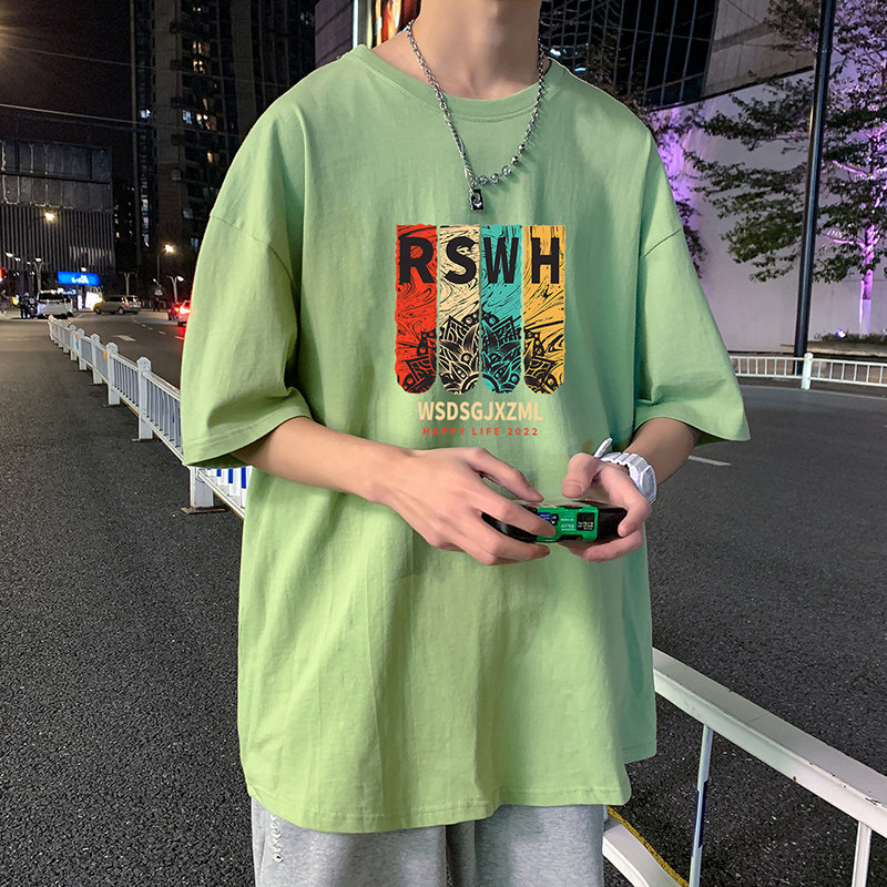 22夏季港风男士百搭休闲复古印花潮大码宽松圆领短袖T恤T6611-P15,男装T恤,星座815-2