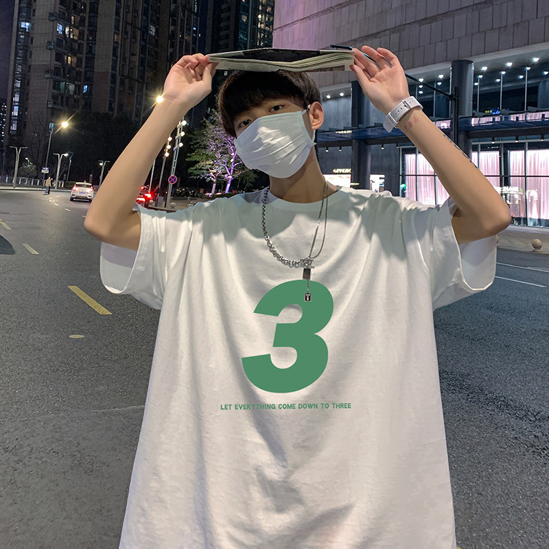 22夏季港风男士百搭休闲复古印花潮大码宽松圆领短袖T恤T6608-P15,男装T恤,星座815-2