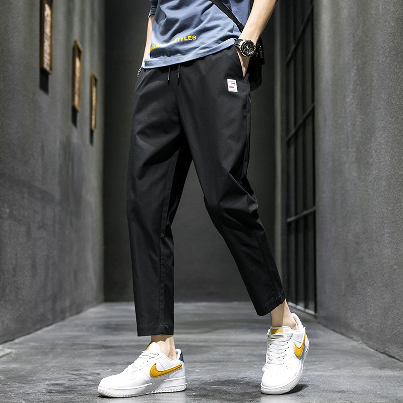 2023夏季冰丝速干九分纯色抽绳休闲裤男九分裤宽松裤直筒K202-P25,男装休闲裤,星座815-2