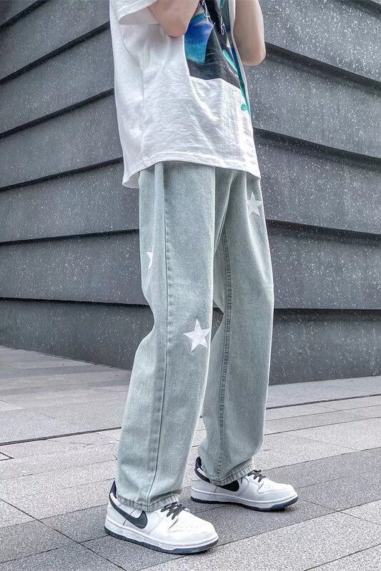 2022潮男新款牛仔裤直筒潮流ins痞帅星星印花宽松长裤K105-P40,男装牛仔裤,星座815-2