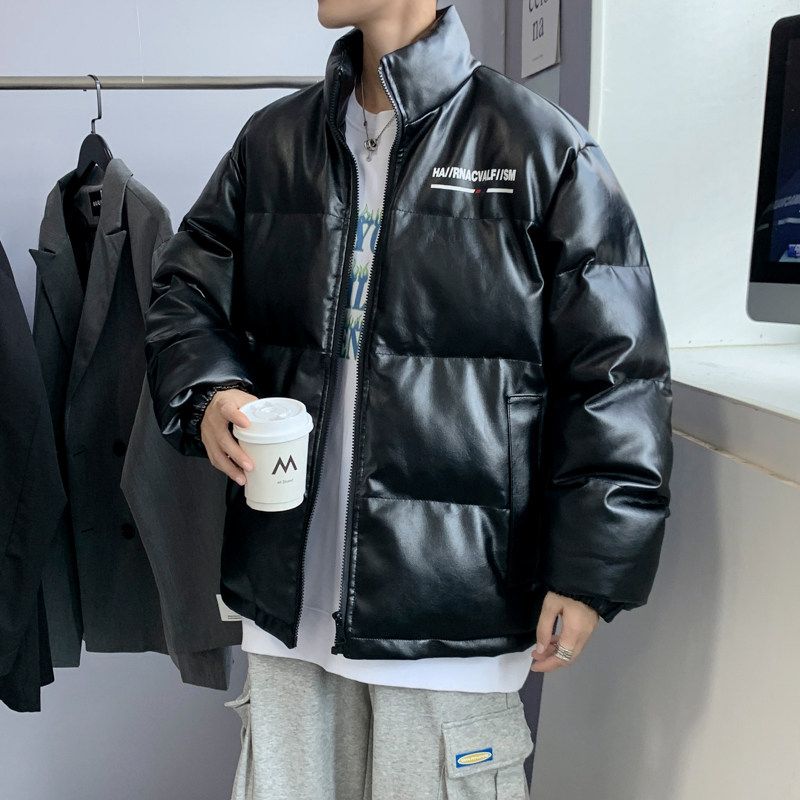 港风棉衣男PU皮棉服21年新款宽松面包服立领冬装棉袄M2102-P6105图片