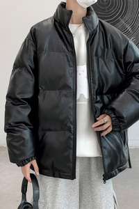 男装棉衣男PU皮棉服2023年新款宽松面包服立领冬装棉袄M2101-P105图片