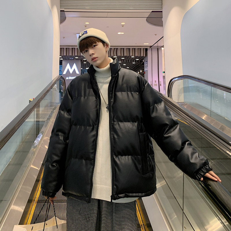 男装棉衣男PU皮棉服2023年新款宽松面包服立领冬装棉袄M2101-P105图片