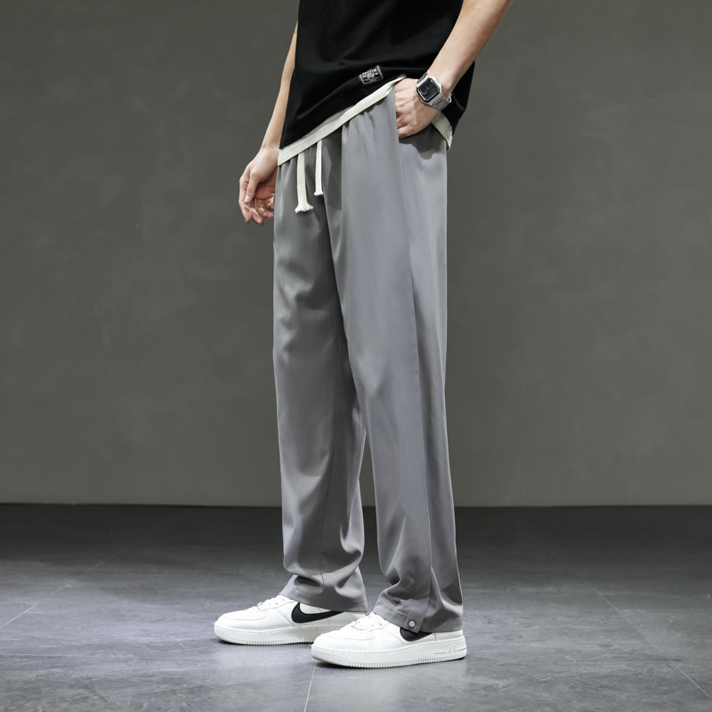 青少年冰丝速干薄款显腿长拖地直筒裤男生垂坠感长裤子K2217-P35，男装休闲裤，星座815-2