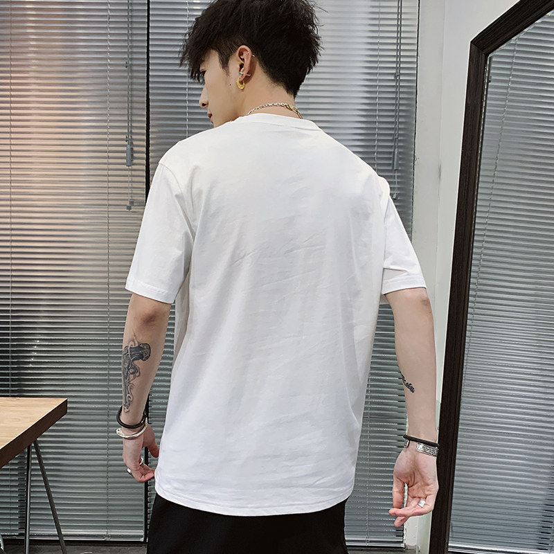 纯棉!!2023新款男士短袖T恤港风潮流宽松休闲刺绣装纯色T880TP24,男装T恤,星座815-2