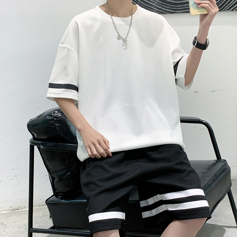 2022运动套装男夏季休闲华夫格宽松短袖短裤两件套TZ611-P38,男装休闲套装,星座815-2