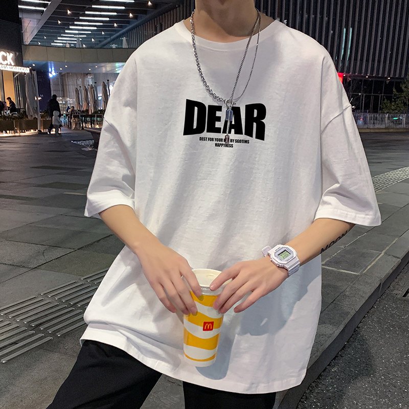 22夏季港风男士百搭休闲复古印花潮大码宽松圆领短袖T恤T6605-P15图片