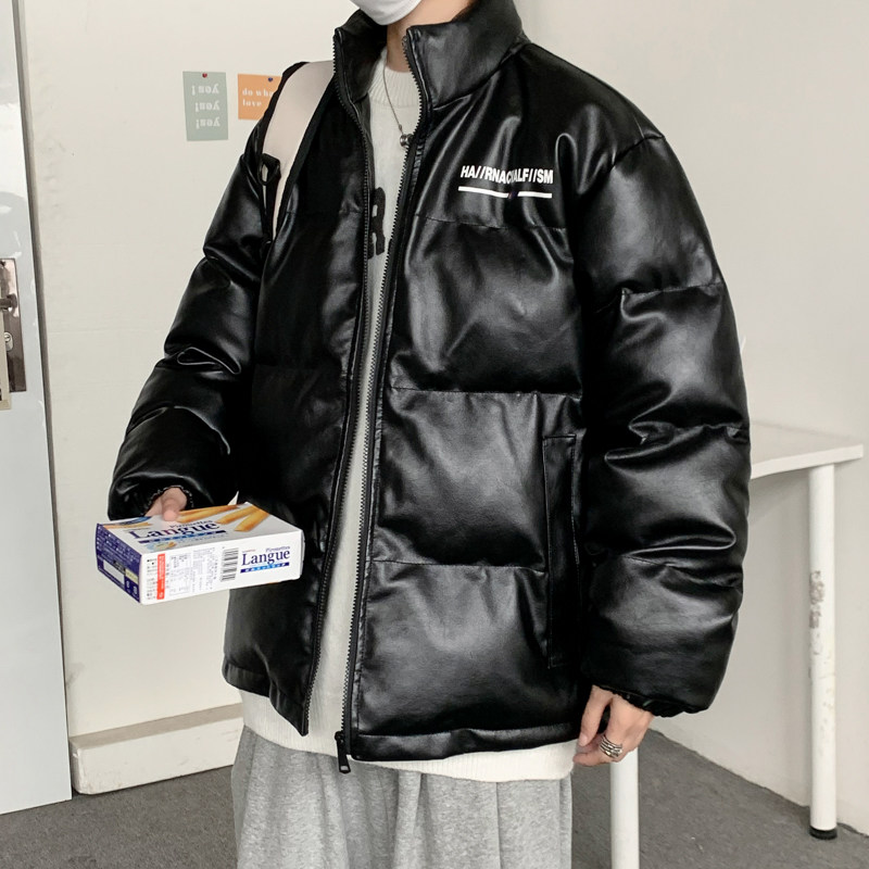 港风棉衣男PU皮棉服21年新款宽松面包服立领冬装棉袄M2102-P6105图片