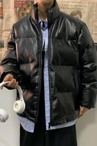 男装棉衣男PU皮棉服2023年新款宽松面包服立领冬装棉袄M2101-P105图片