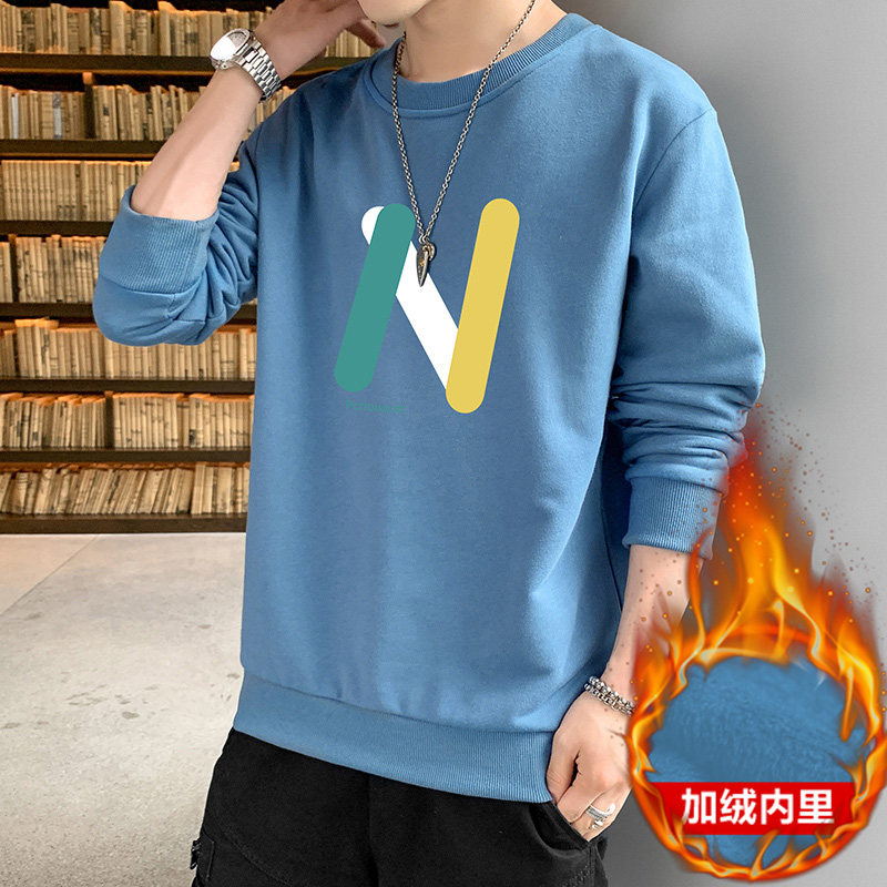 跑量加绒卫衣男21秋季打底上衣潮学生T恤时尚百搭长袖W073JR-P20图片
