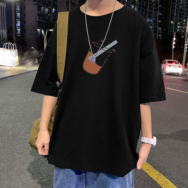 夏季新款男士百搭休闲复古印花潮大码宽松圆领短袖T恤T6602-P15图片