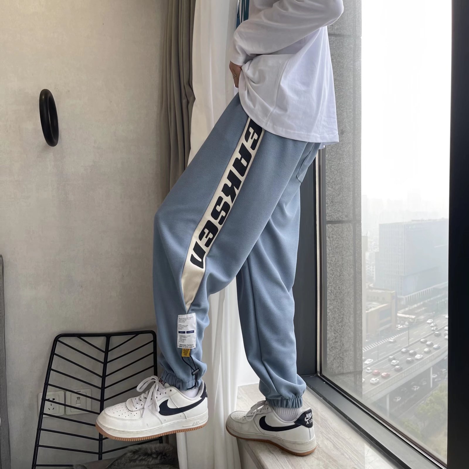 22港风宽松高街春季ins复古潮流束脚裤韩版休闲裤A97-P35,男装休闲裤,星座815-2