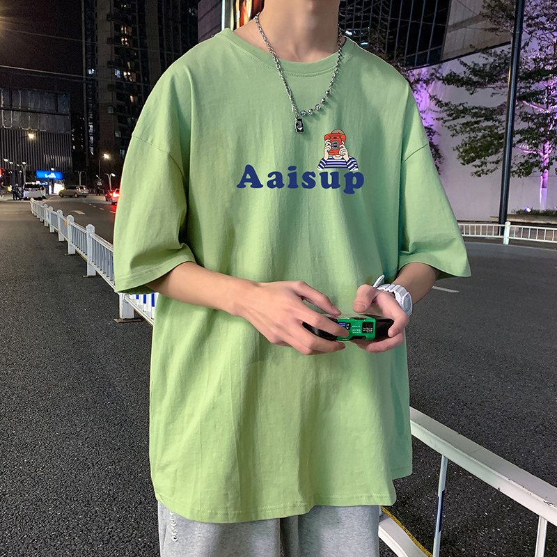 22夏季港风男士百搭休闲复古印花潮大码宽松圆领短袖T恤T6603-P15,男装T恤,星座815-2