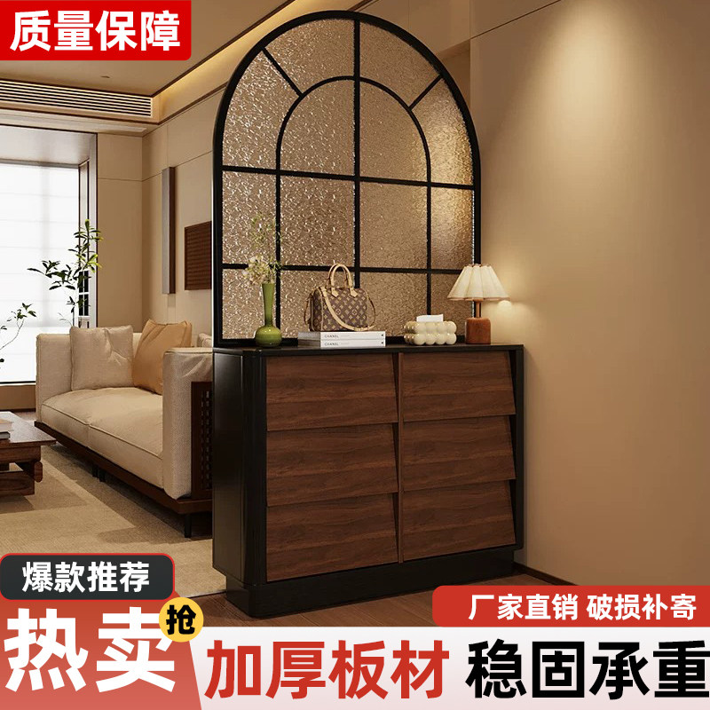 实木玄关柜入户正对门客厅隔断屏风一体中古风斗柜复古抽屉柜定制