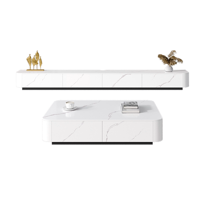 岩板电视柜茶几组合奶油风地台柜