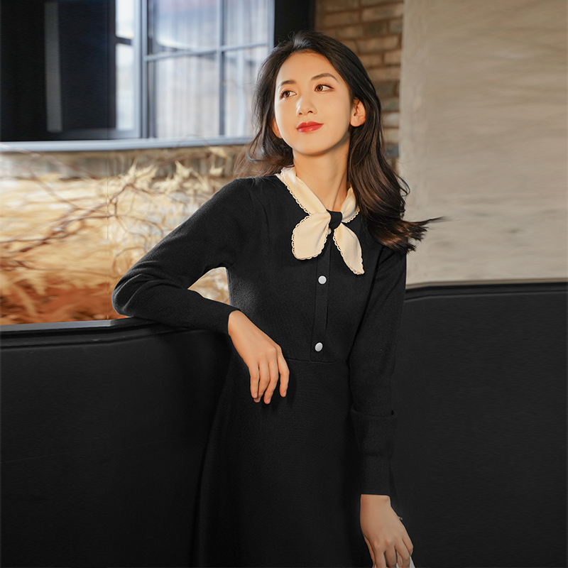 法式复古红色内搭针织毛衣连衣裙