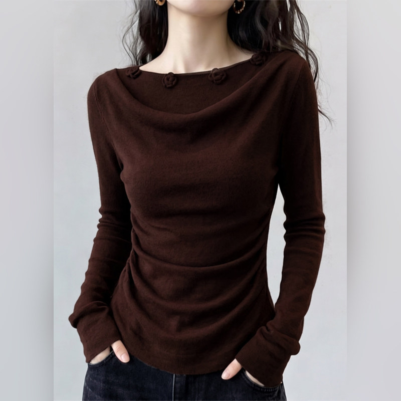 潮牌美拉德立体花朵针织衫女2026新款秋季大码胖mm收腰不规则上衣