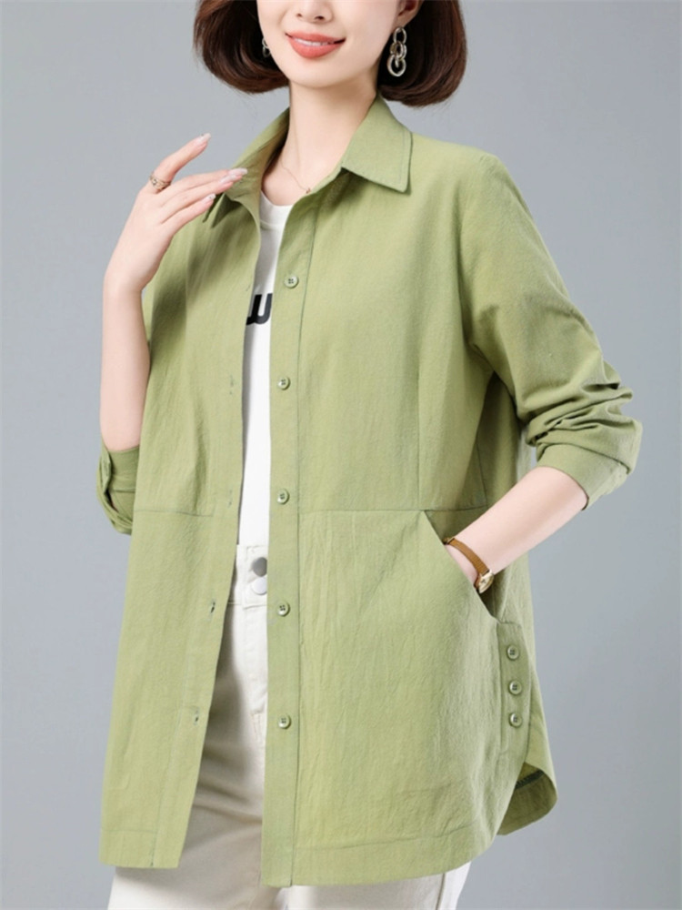 潮牌纯棉衬衫女长袖2025年春季新款时尚宽松大码中年妈妈休闲衬衣