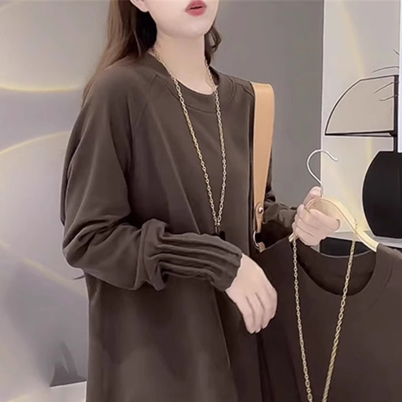 潮牌磨毛德绒打底衫女秋冬内搭加绒宽松中长款上衣遮屁股长袖t恤