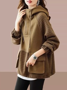 潮牌2025春秋季新款连帽卫衣女士中长款遮屁股洋气时尚大码上衣服