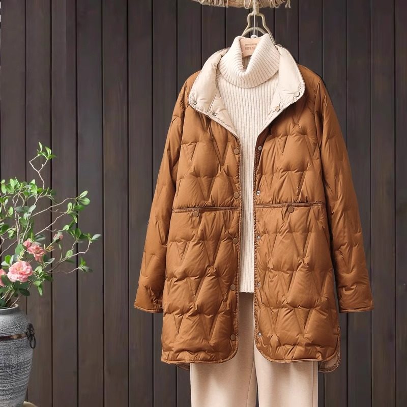 潮牌双面轻薄羽绒服女2025冬新款中长款宽松大码200斤小个子外套