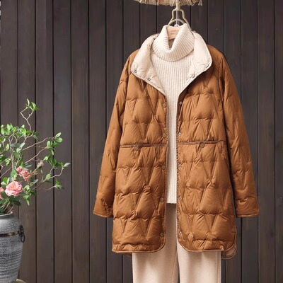 潮牌双面轻薄羽绒服女2025冬新款中长款宽松大码200斤小个子外套