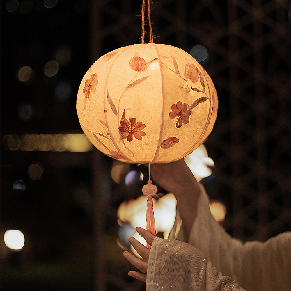 元宵节灯笼diy手工制作材料 儿童新年手提发光花灯古风花草纸宫灯
