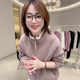 2025年冬季新款加绒加厚卫衣女立领拉链开衫保暖防风百搭显瘦外套