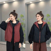 两面穿棉马甲女2025年秋冬季 百搭显瘦气质连帽轻薄坎肩 新宽松韩版