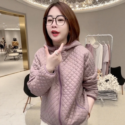 2025年冬季新款驼绒棉服保暖防风百搭宽松时尚连帽菱格棉衣外套女