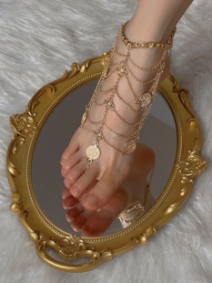 wondewr脚链女士性感西域简约银足链脚环高级感情侣新款 金色潮流