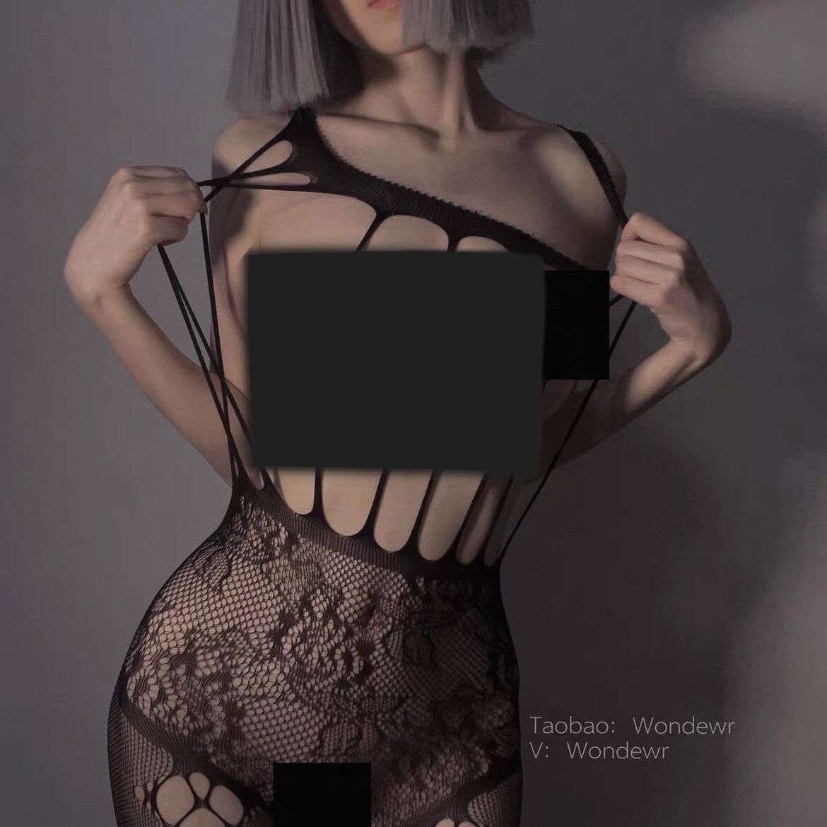 网眼性感可撕大码开档制服连身袜