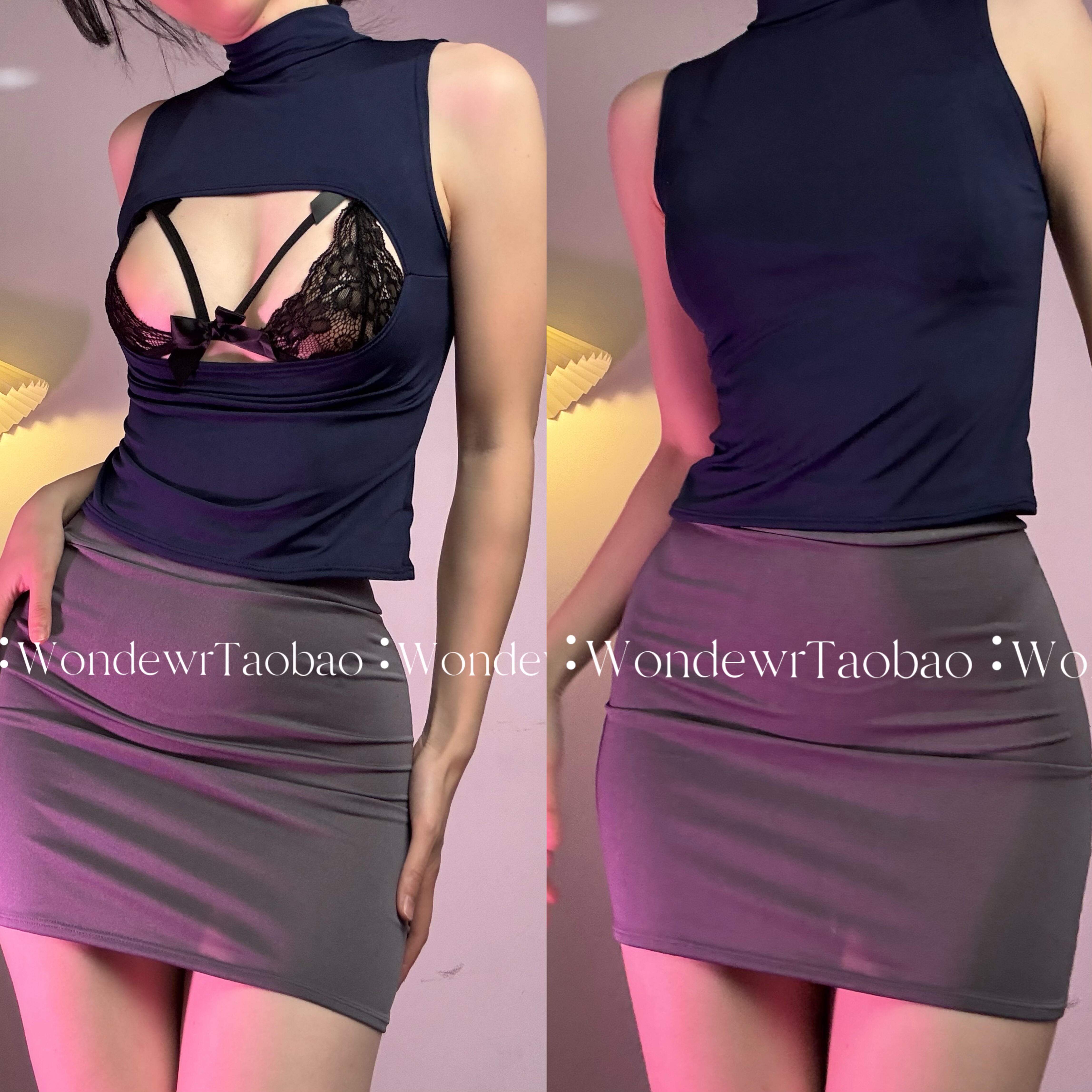 Wondewr性感秘书正肩高智感教师蕾丝贴身制服套装包臀裙女正反穿