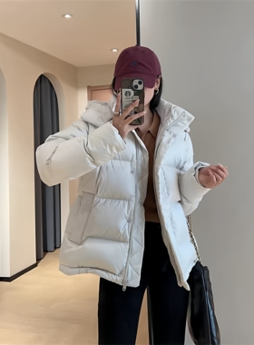 鹅绒羽绒服女短款2025新款加厚修身收腰连帽冬季外套白色五格露露