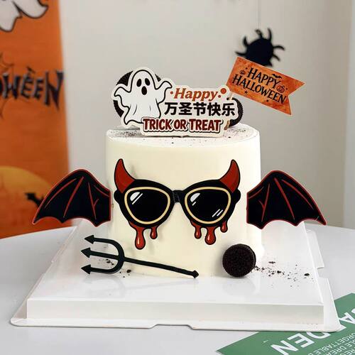 网红万圣节恶魔翅膀蛋糕装饰插件万圣节派对甜品台装扮插件