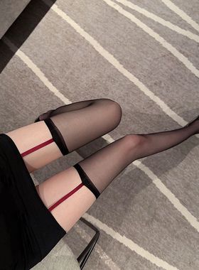 极光油亮红色蕾丝钻链吊带袜一体式马油黑丝袜性感纯欲白丝长筒袜