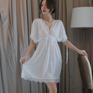 Gaun tidur lengan pendek wanita musim panas baju tidur sutra
