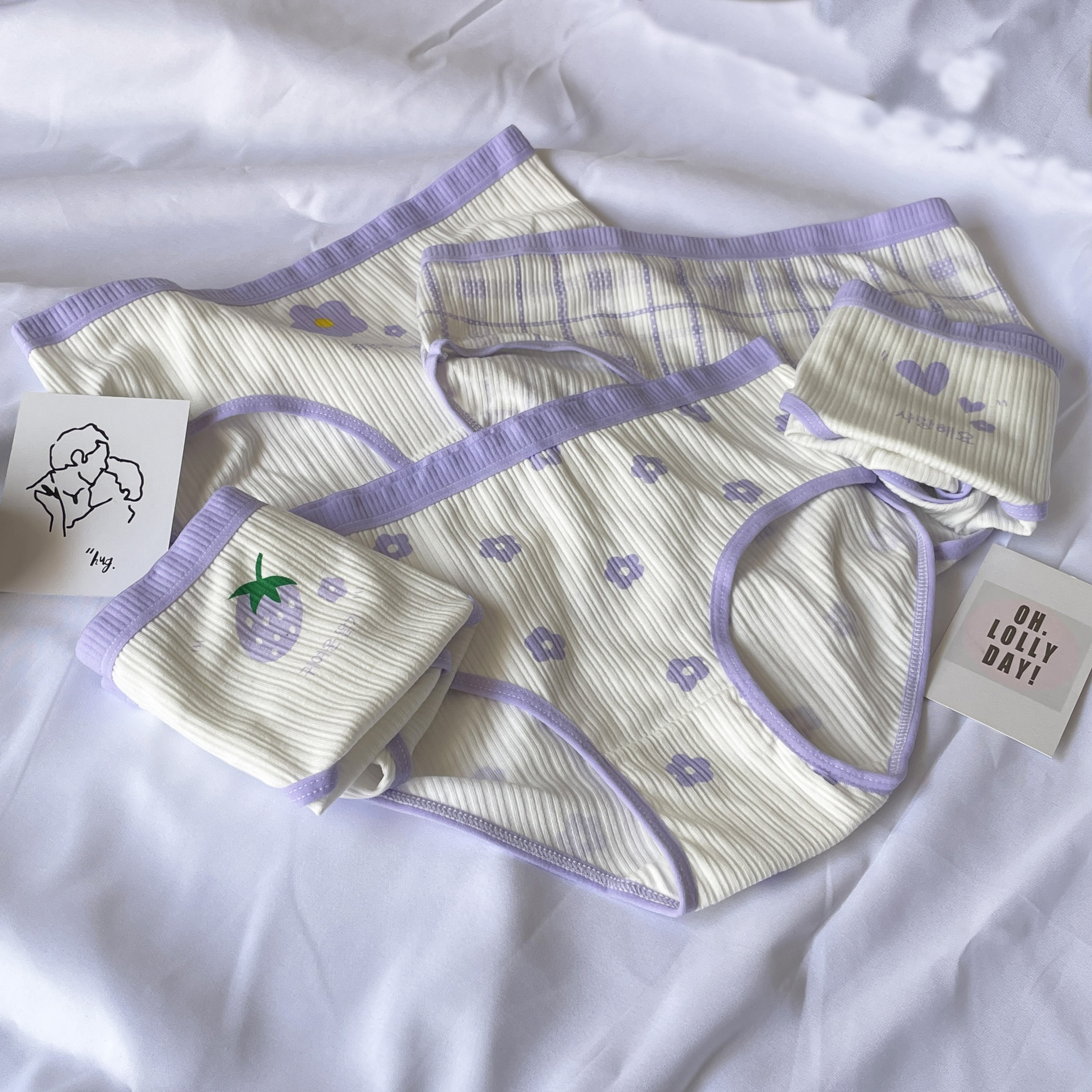 5条装女士内裤中腰紫色可爱少女