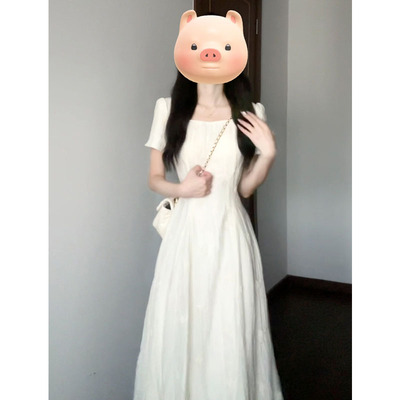 2025新款白色连衣裙子女夏季今年流行爆款法式高级感收腰气质长裙