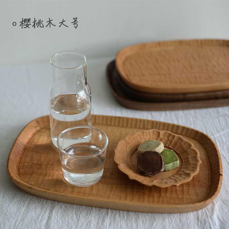作日式实木托纯盘工雕刻樱桃手木家用创意茶杯木盘手子ZQW茶盘
